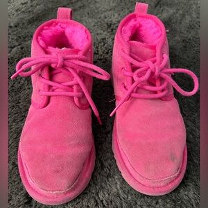 UGG Bright Pink Fur Lace Up Boots Women Size 6